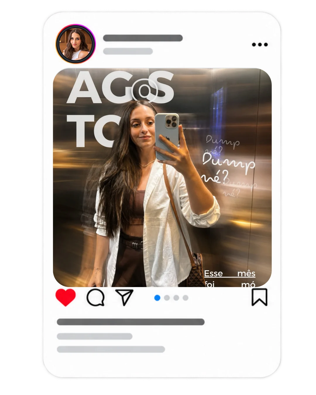 Post do Instagram com Tarcylla Moura fazendo selfie e o texto: agosto, photo dump